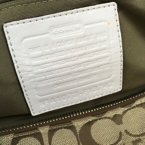 Soho Pleated Bone Leather F13742 Coach Signature Tan/Brown Canvas Shoulder Bag - Picture 6 of 7